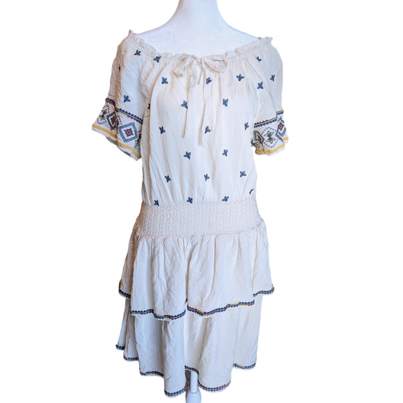 Francesca's Blue Rain Lushi Short Embroidered Off-The-Shoulder Dress Large - Picture 9 of 12